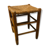 Tabouret bas ancien paillé