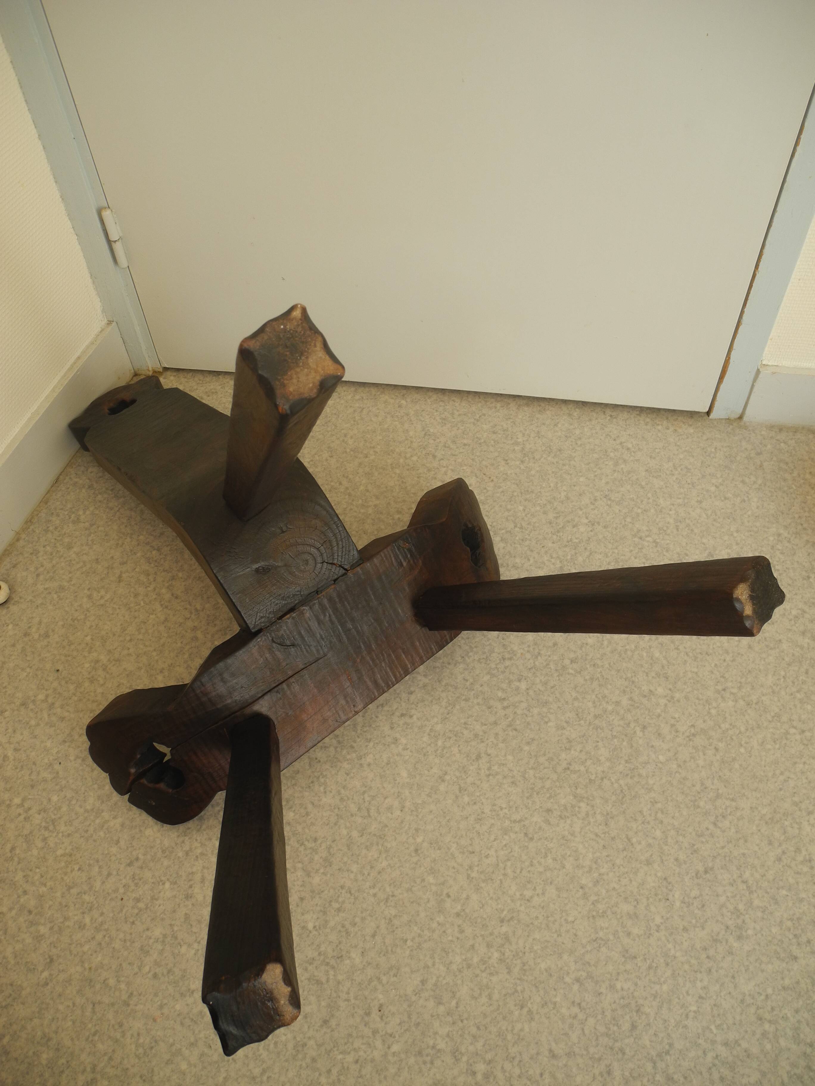 vintage tripod chair brutalist wood decor 50s brutalist