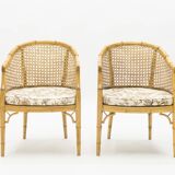 Pair of bamboo chairs caning around 1960