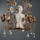 Antique chandelier in iron, gilded sheet metal and ceramic, Italy, 20th century