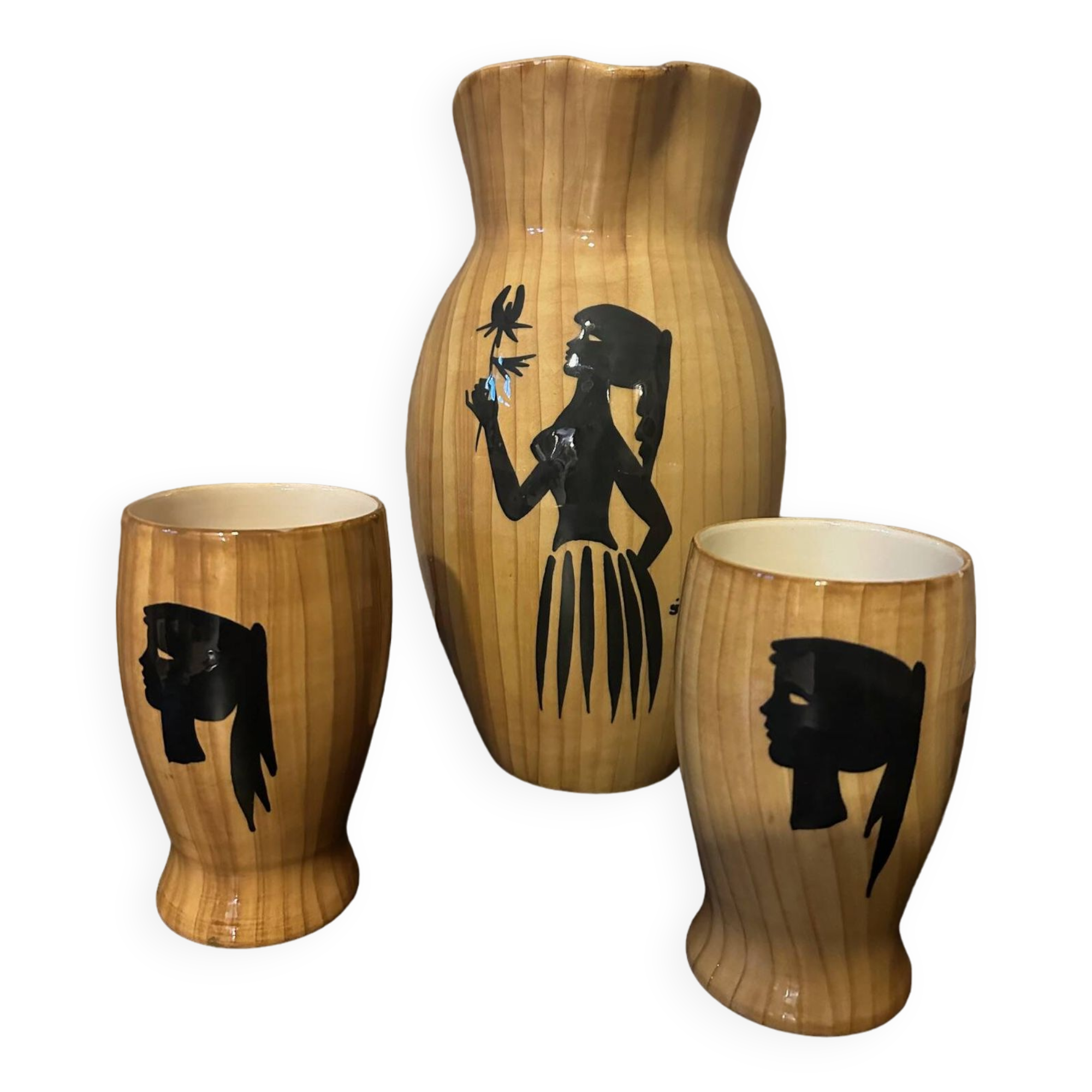 Pitcher and 2 glasses Vallauris