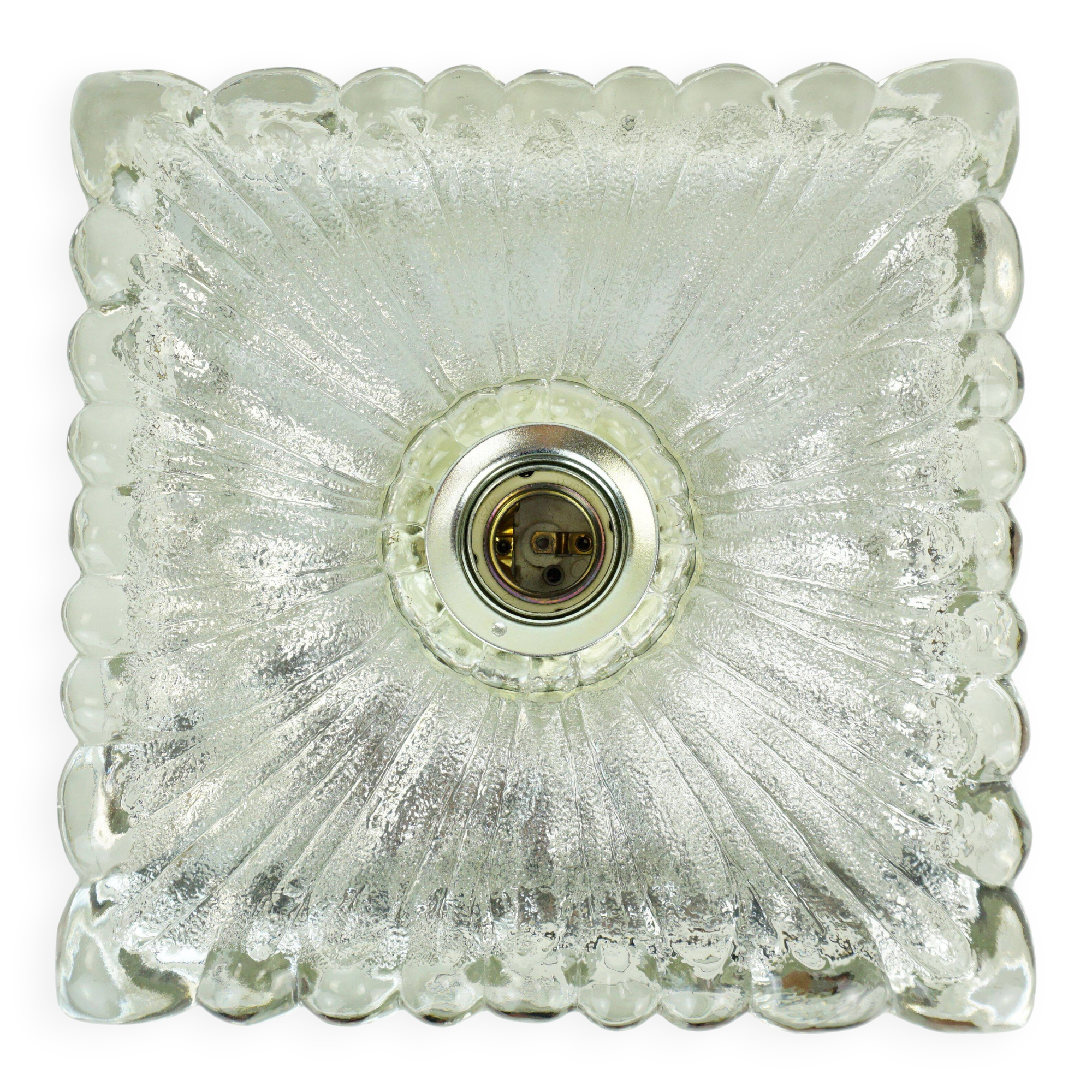 Heavy mid century ice glass wall lamp 1960s 70s sconce hustadt-leuchten