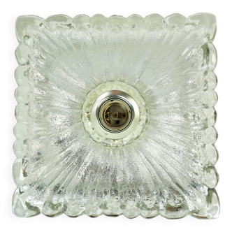 Heavy mid century ice glass wall lamp 1960s 70s sconce hustadt-leuchten