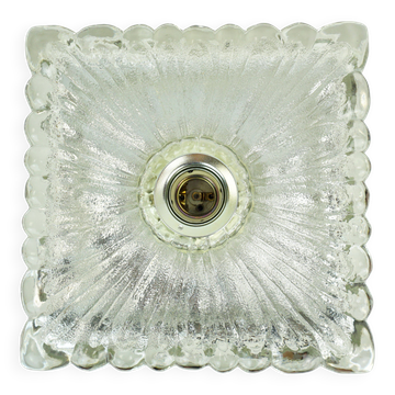 Heavy mid century ice glass wall lamp 1960s 70s sconce hustadt-leuchten
