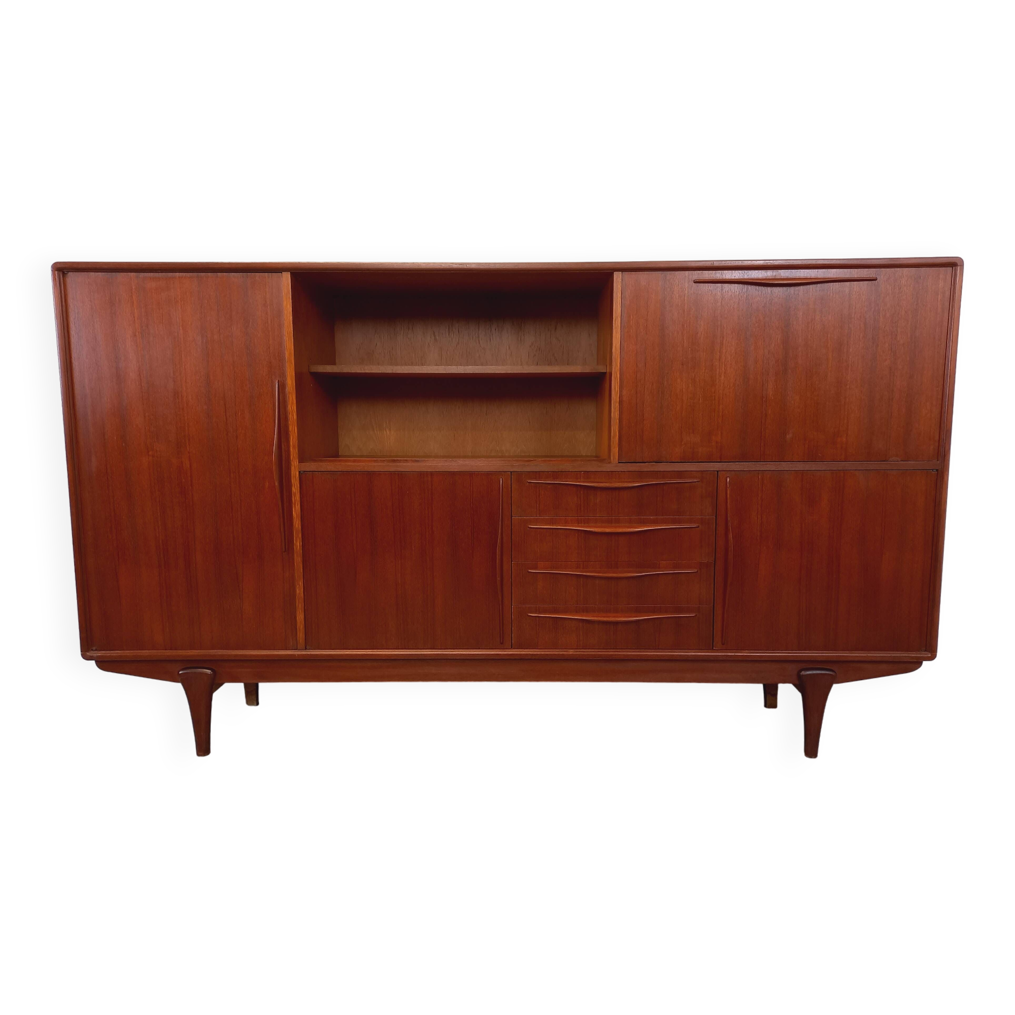 Vintage Scandinavian high sideboard in teak from the 50s and 60s