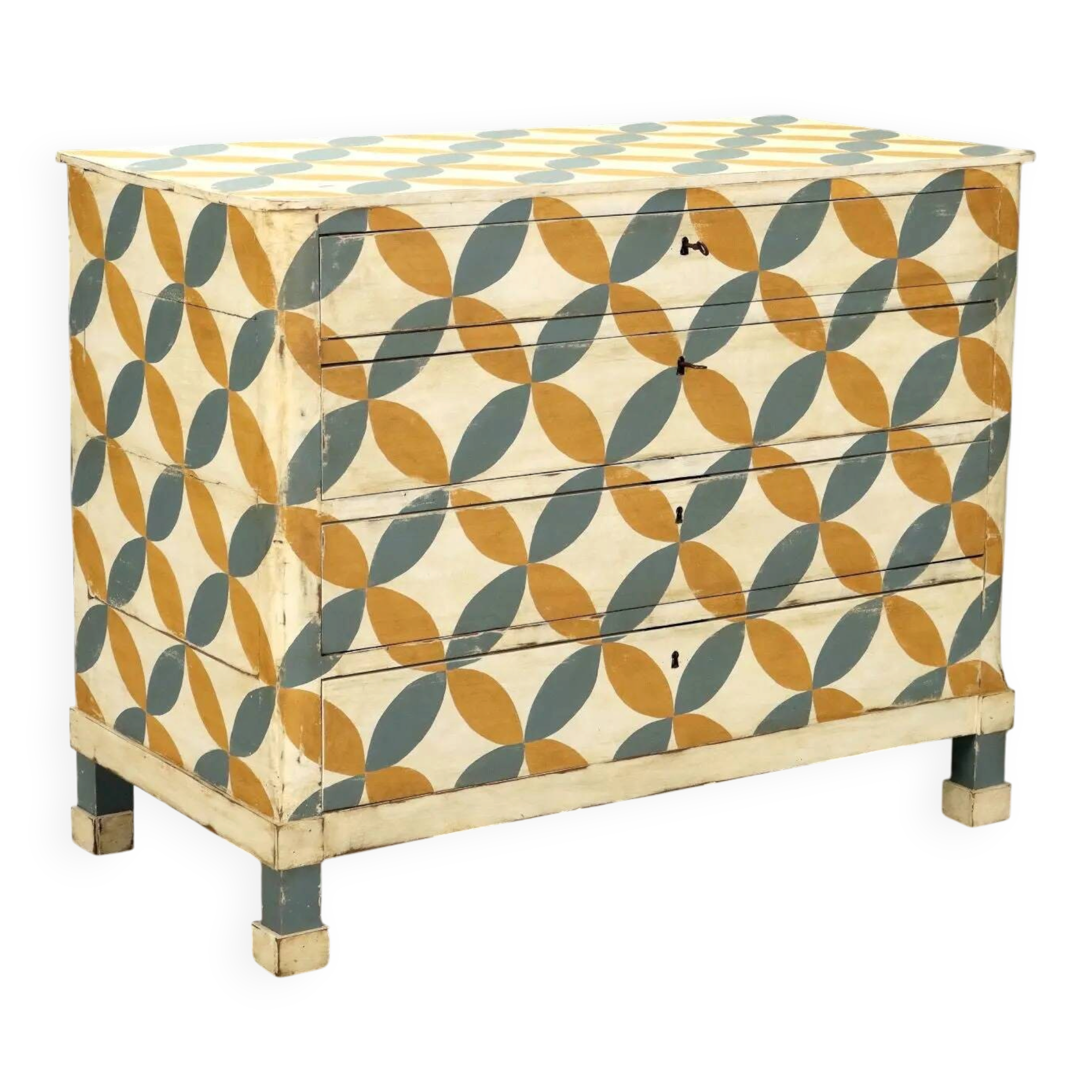 Antique Umbertino chest of drawers in walnut and fir, 4 drawers, 19th century.