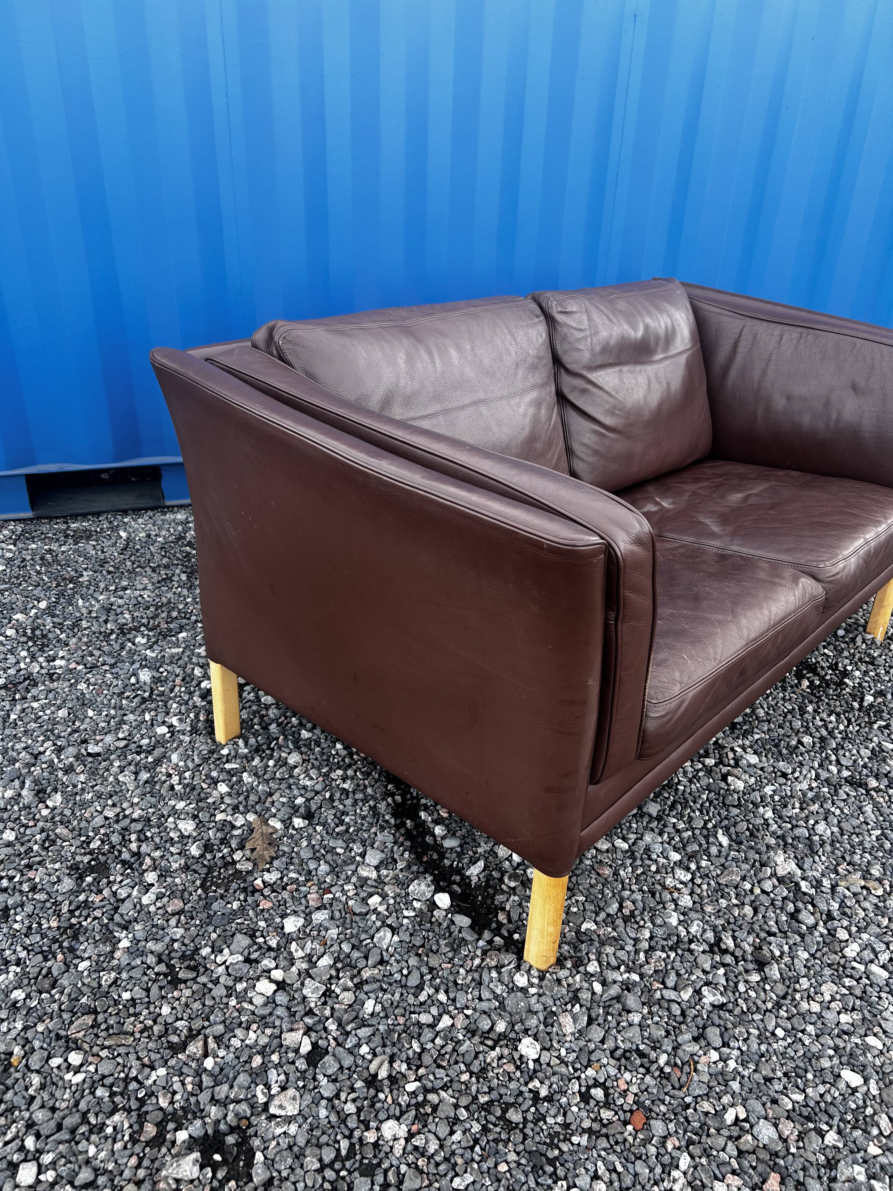 Danish two seater brown leather sofa  1970s