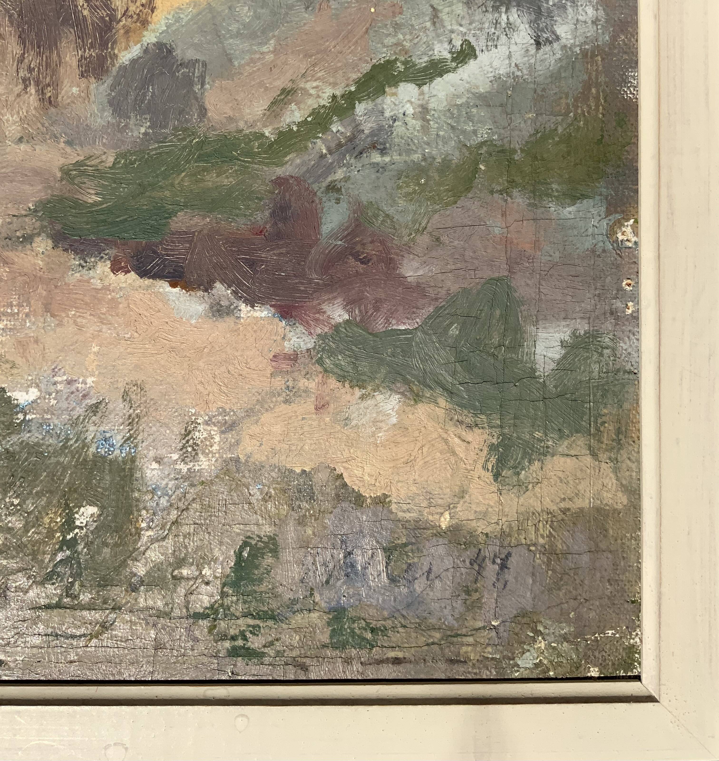 Vintage Impressionist Cityscape Scene Oil Painting Signed by Artist 1947