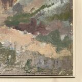 Peinture à l'huile vintage impressionniste représentant un paysage urbain signée par l'artiste 1947