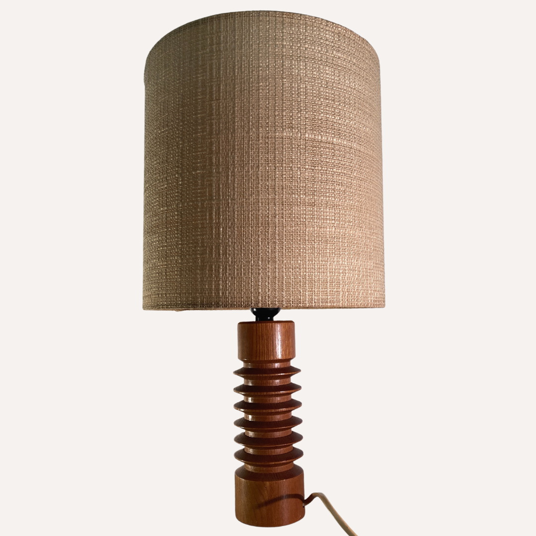 Midcentury French modernist wood turnt table lamp