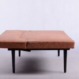 Restored midcentury sofa Miroslav Navratil lacquered wood Czechia 1960s