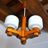 Nordic chandelier in Wood and Opaline, Denmark, 1970