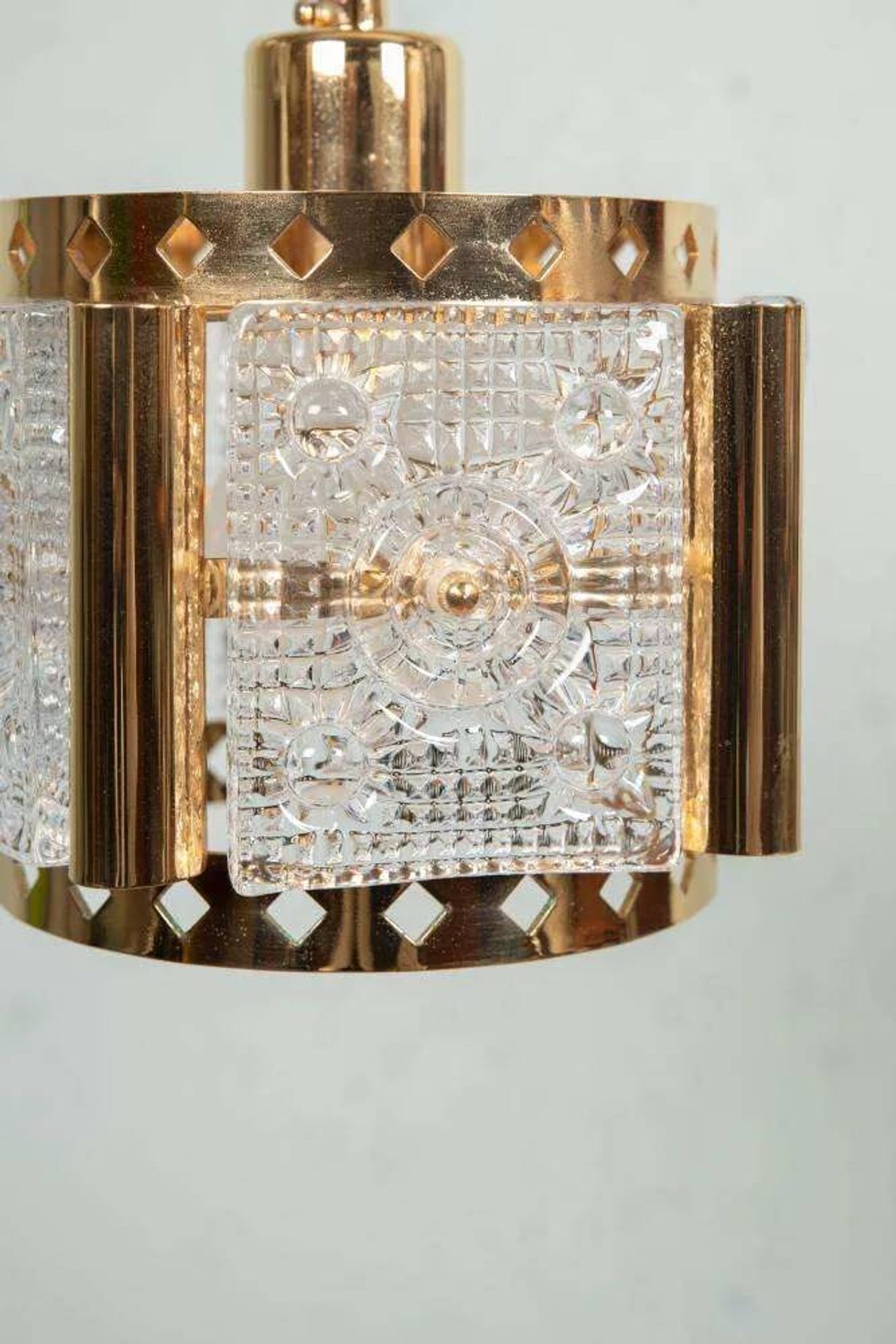 Vintage brass and frosted glass pendant, Vitrika glass pendant.