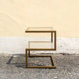 Table basse en laiton avec double étagère en verre, années 1970