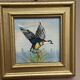 Mid-Century Oil on Panel – “ Birds” by Unknown, Vintage & Framed 11 × 11 cm