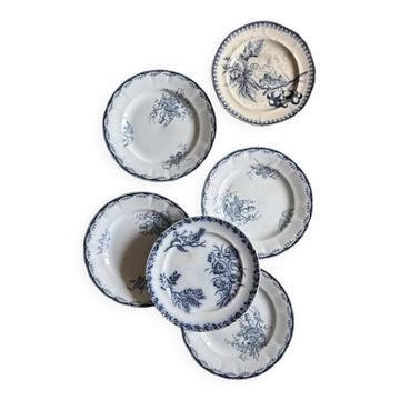 Set of 6 mismatched antique ironstone dinner plates (L6)