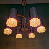Space Age chandelier in chrome metal and brass, 1970s
