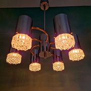 Space Age chandelier in chrome metal and brass, 1970s
