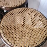 Set of 4 high bistro stools in curved wood and canework.