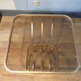 Table low gold metal 1970 smoked glass