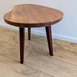 Restored vintage varnished wood bean-shaped tripod table