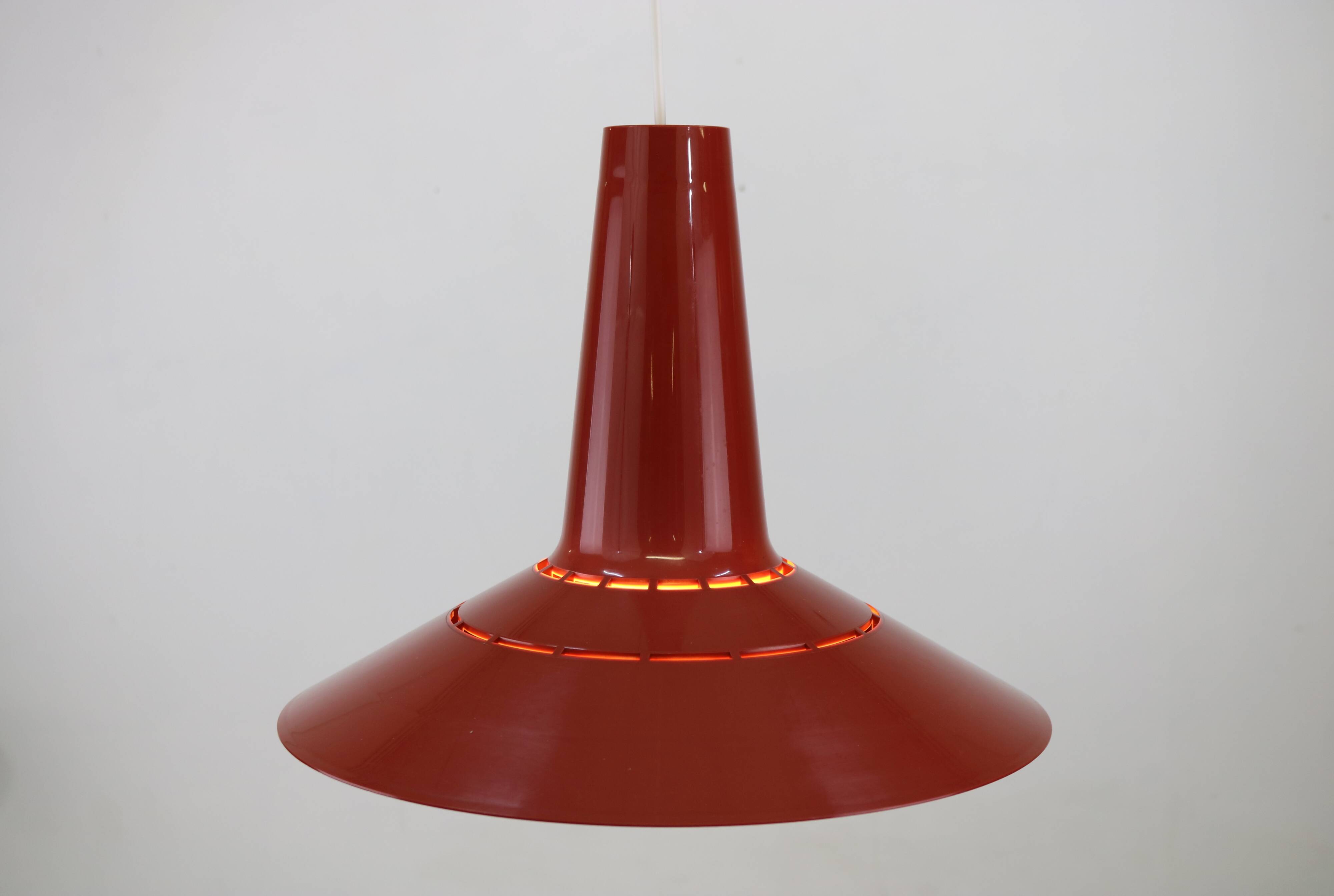 Dark red space age ceiling lamps by Bent Karlby for A. Schroder Kemi  -70's