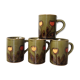 4 mugs ceramic glazed green ground tulips