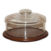 Large teak cheese board 1970 with bell, Cluze creation