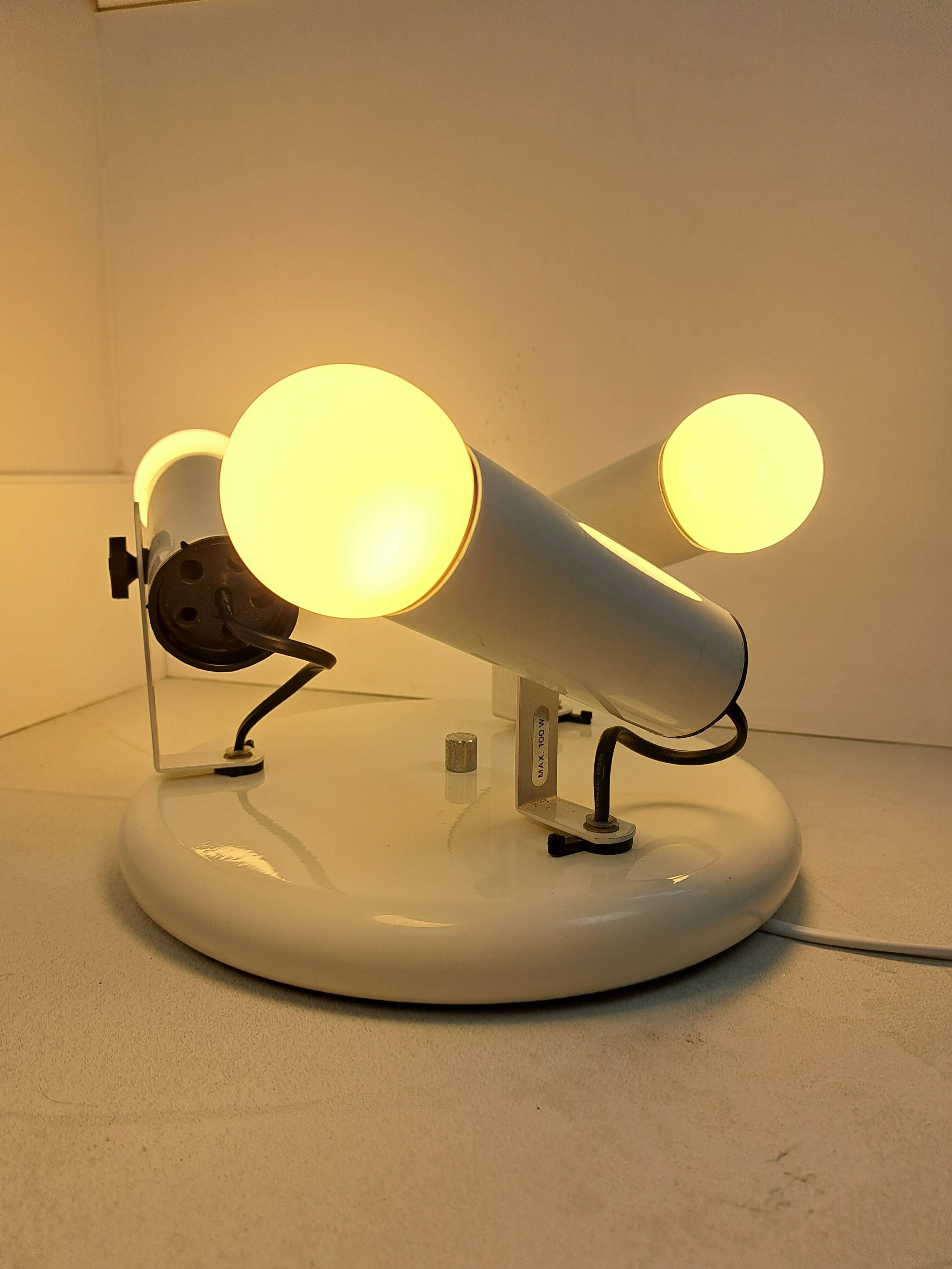 White ceiling light with 3 spotlights made in Italy, space age design