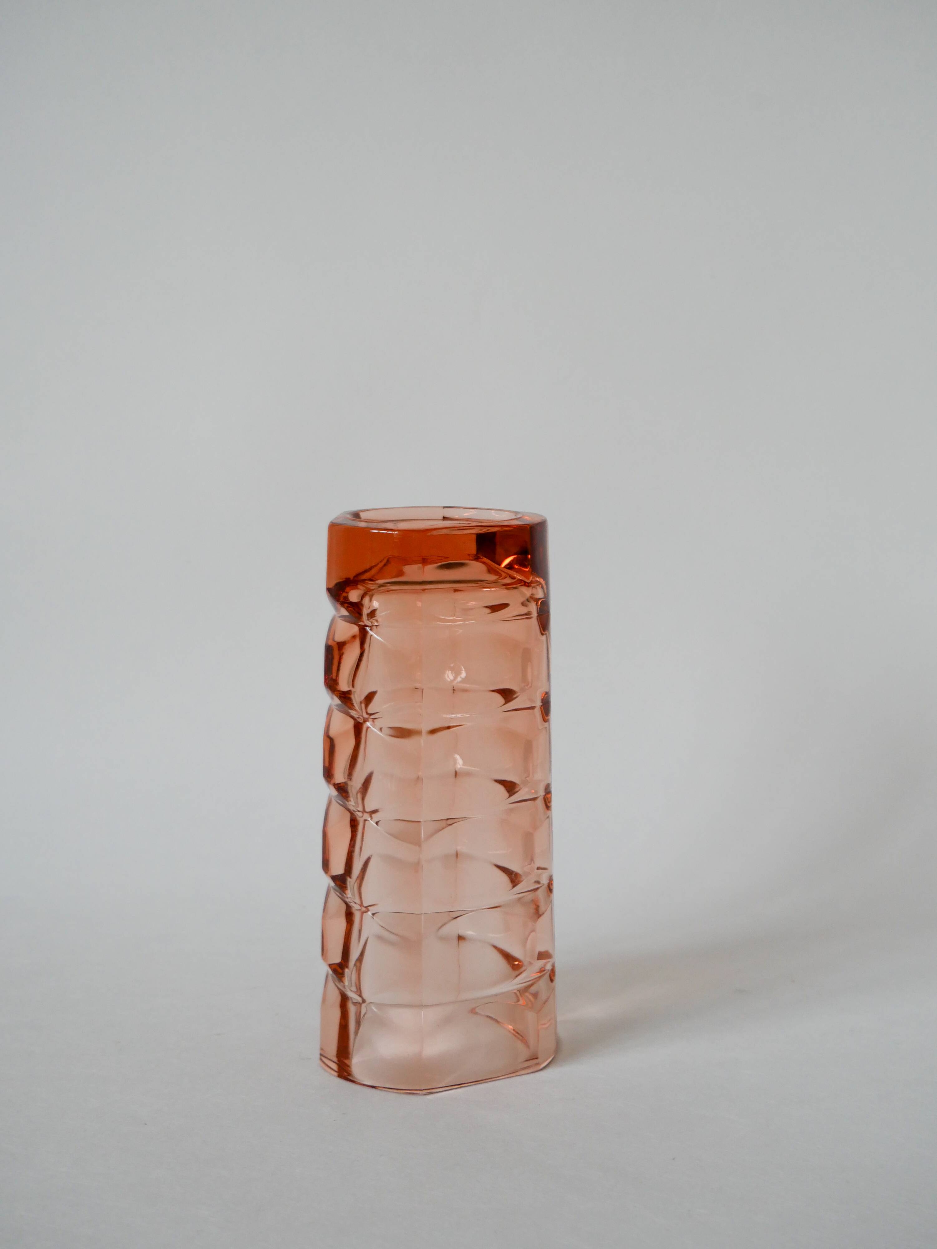 faceted pink glass vase 1950