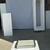 Trio of small rectangular serving dishes white and black Indonesian ceramic 21x16