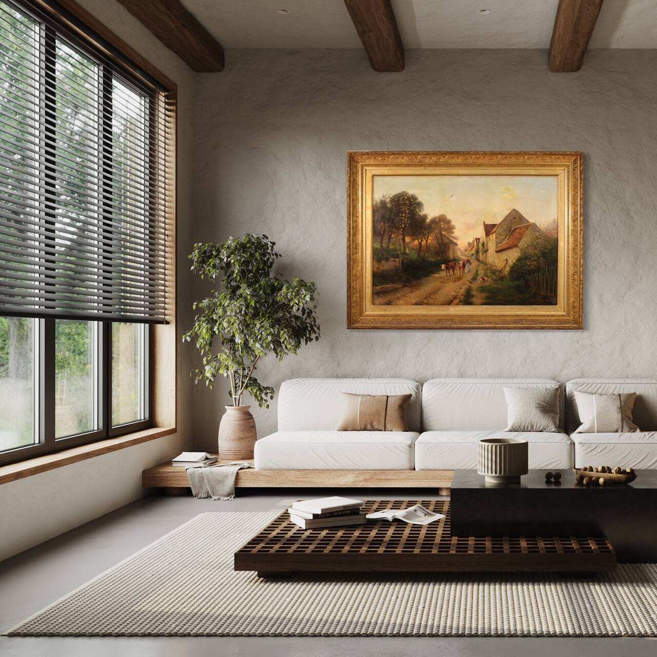 Peinture à l'huile sur toile, signée et datée de 1899, représentant un paysage français.