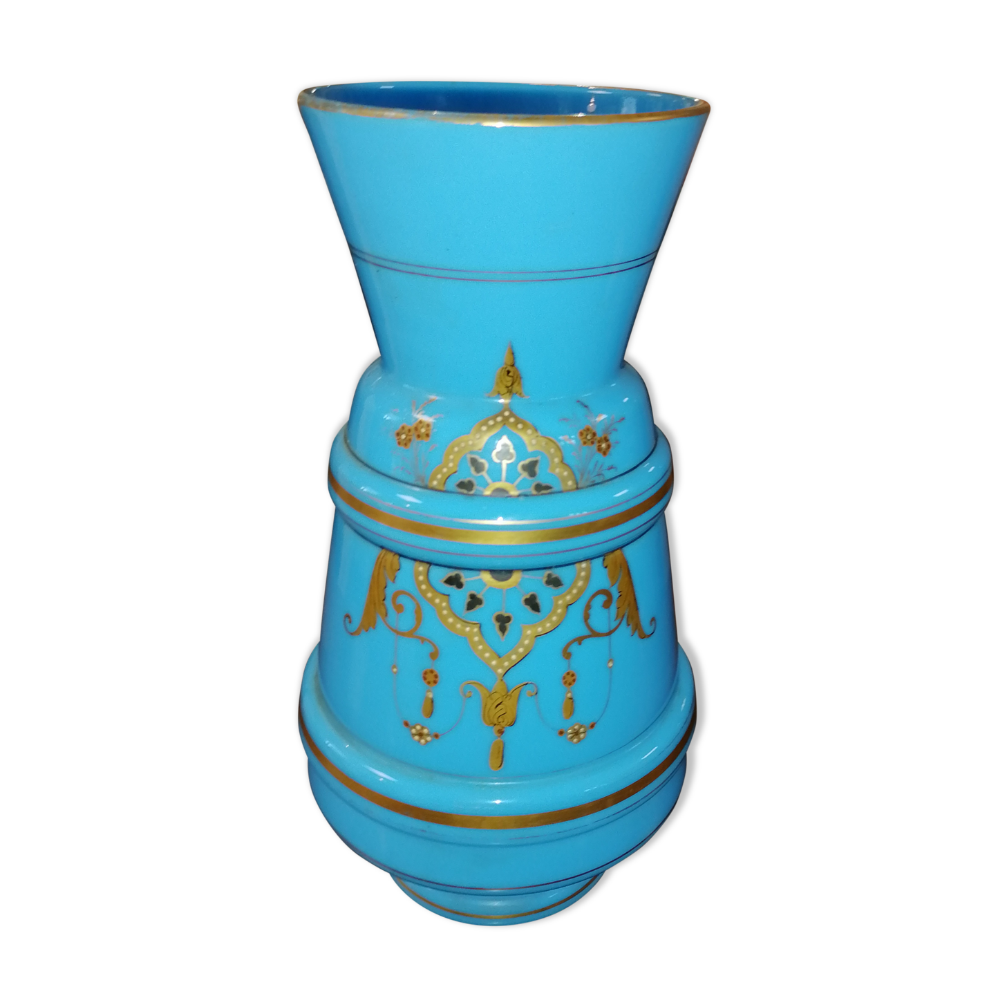 Golden blue opaline vase