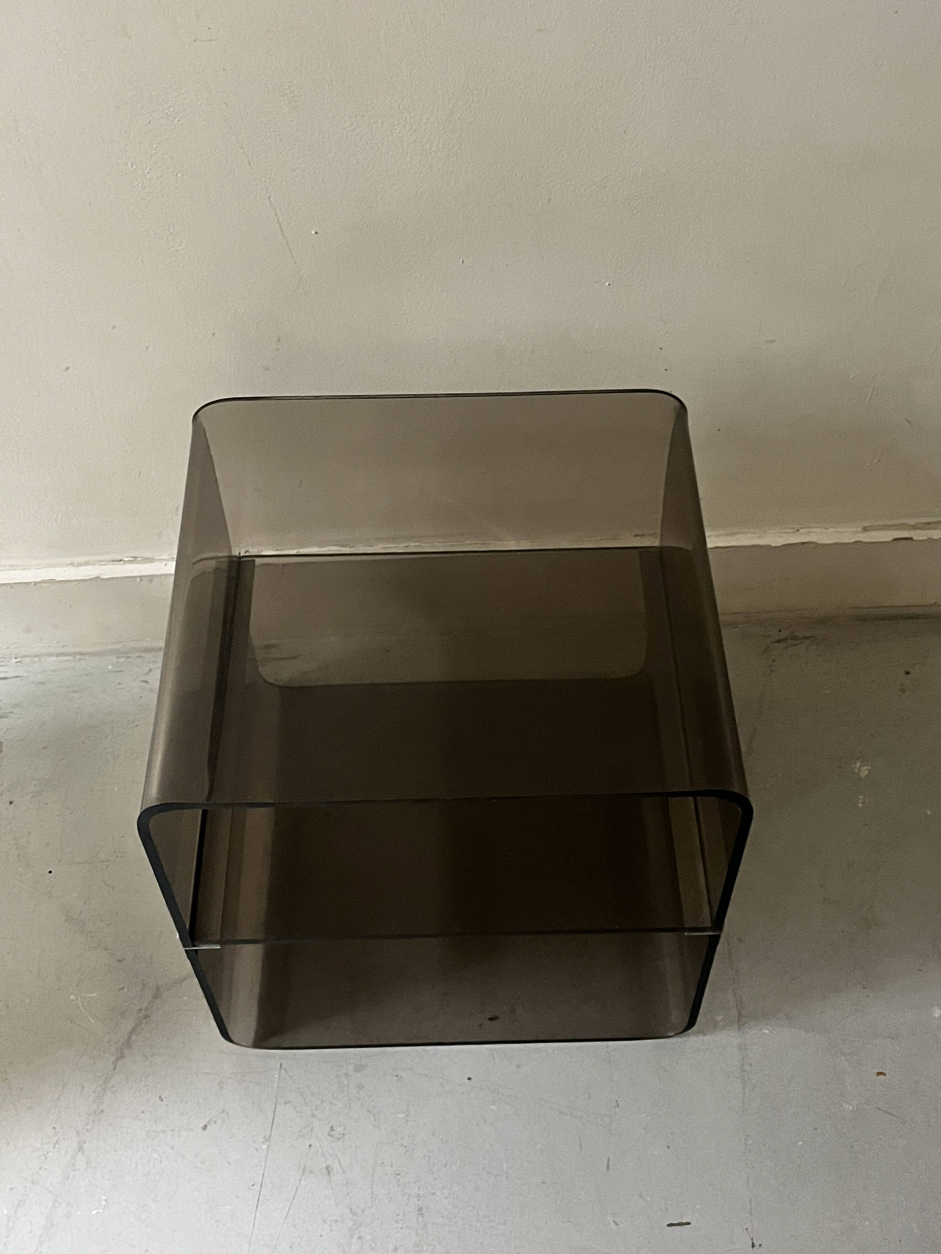 Smoked plexiglass side table by M. Dumas for Roche Bobois, 1970 design