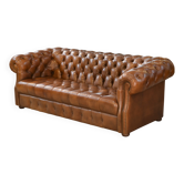 Tan leather tufted Chesterfield sofa