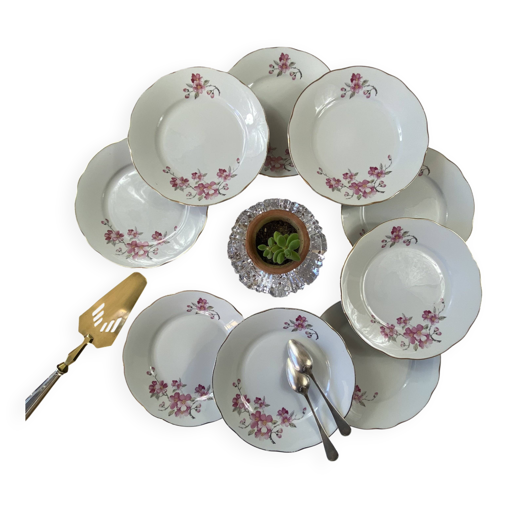 Service 9 assiettes dessert porcelaine ancienne Royal Tognana Italie