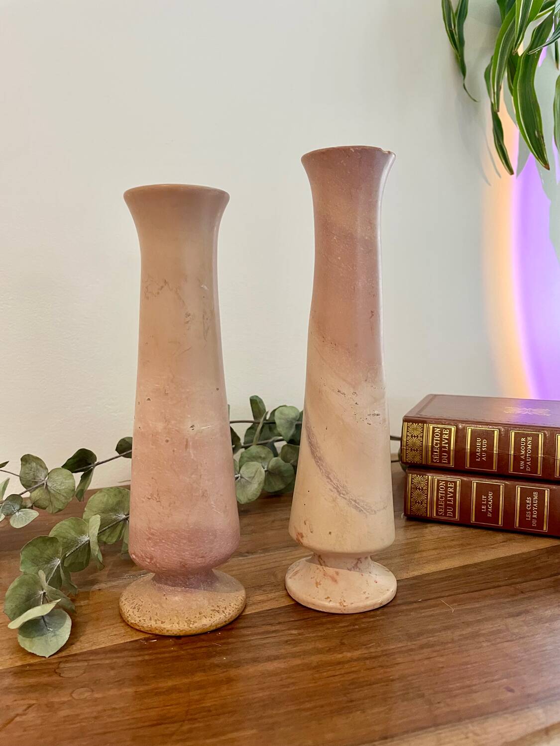 Pair of pink stone vases