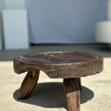 Small tripod stool low in dark brown upcycled teak
