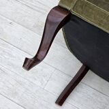 1960s, Danish armchair, green furniture velour, beech wood legs.