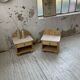 Pair of travertine bedside and rattan palm tree "vivai del sud"