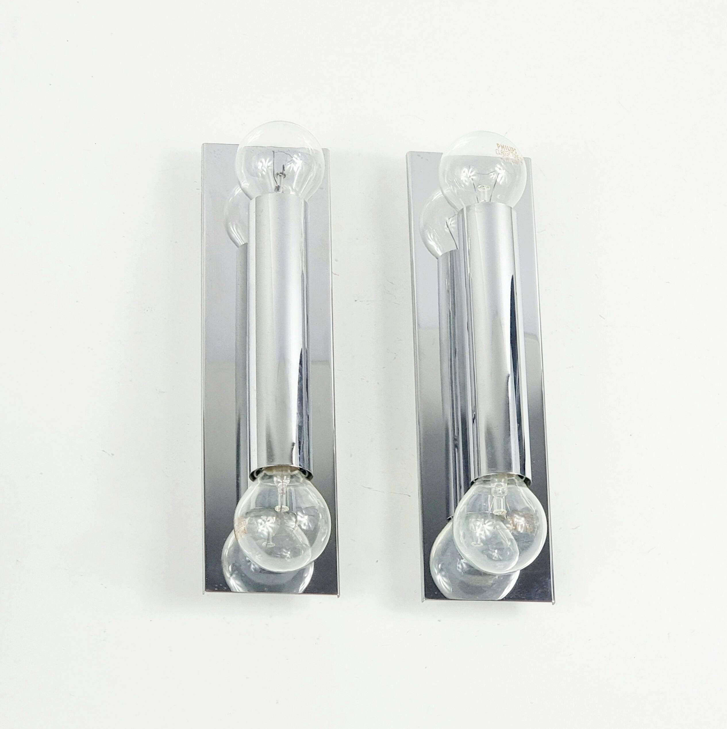 Pair Of Mid Century Sputnik Chrome Wall Lamps From Doria, Germany, 1970s