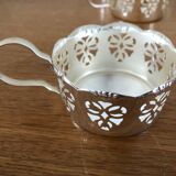 6 tea cups with silver metal support
