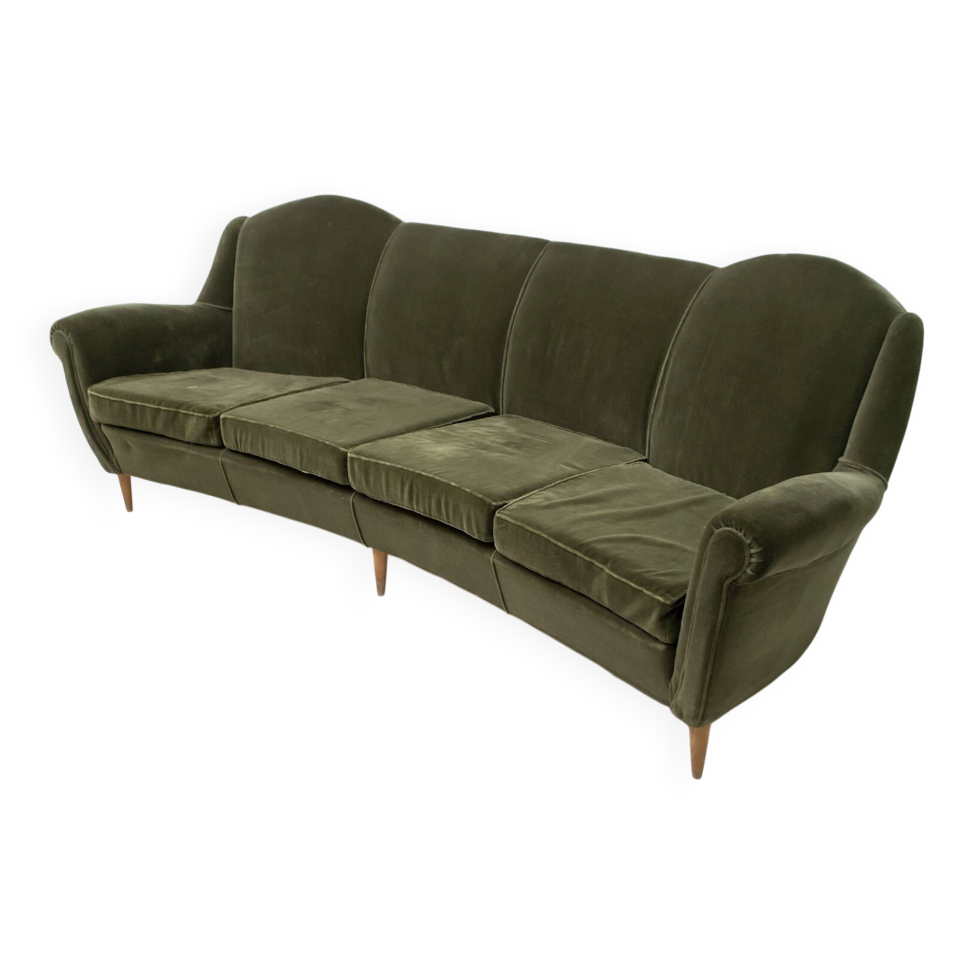 Mid-Century Modern Italian Velvet Curved Sofa, 1950s