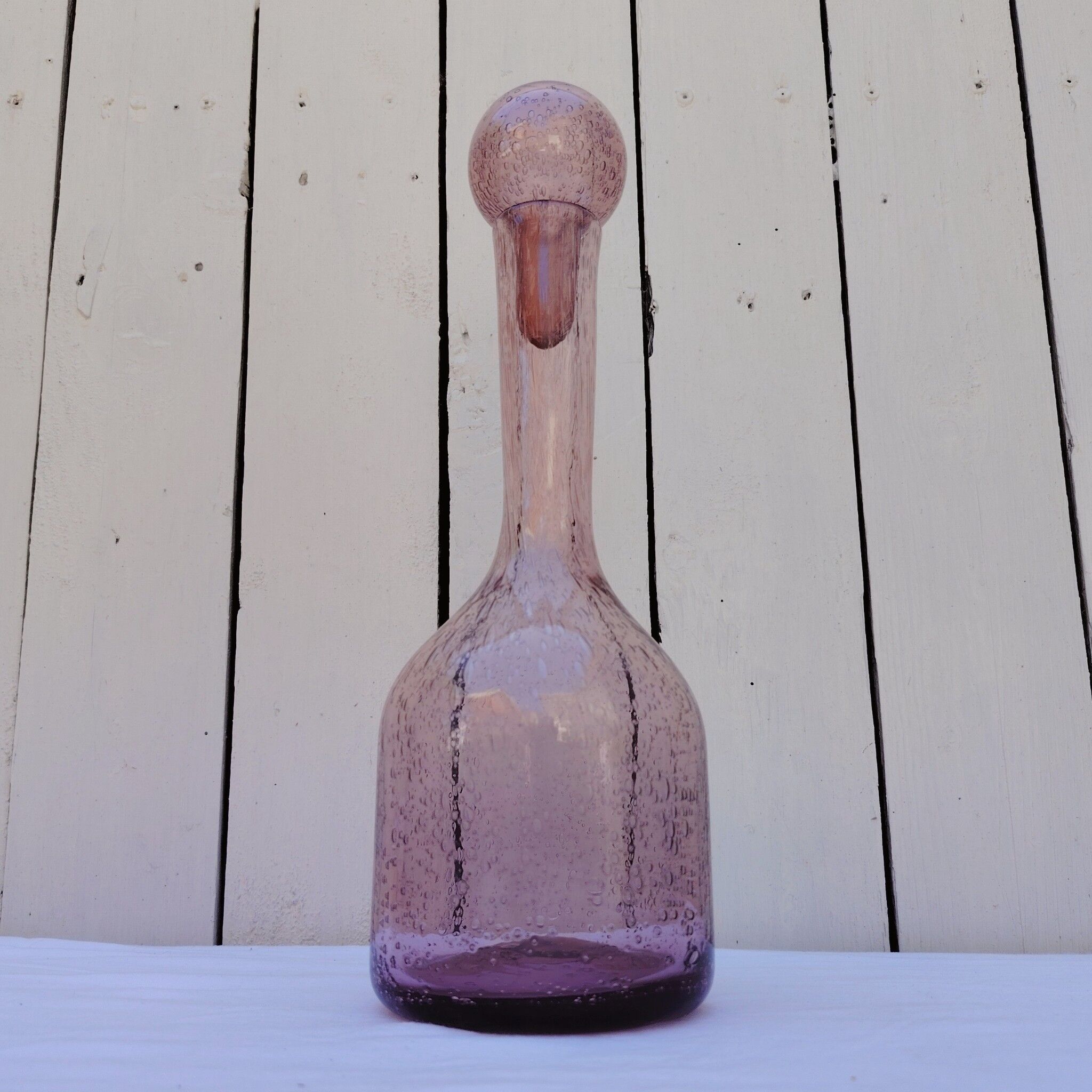 Blown glass bottle with bubbles, Biot glassware style, vintage