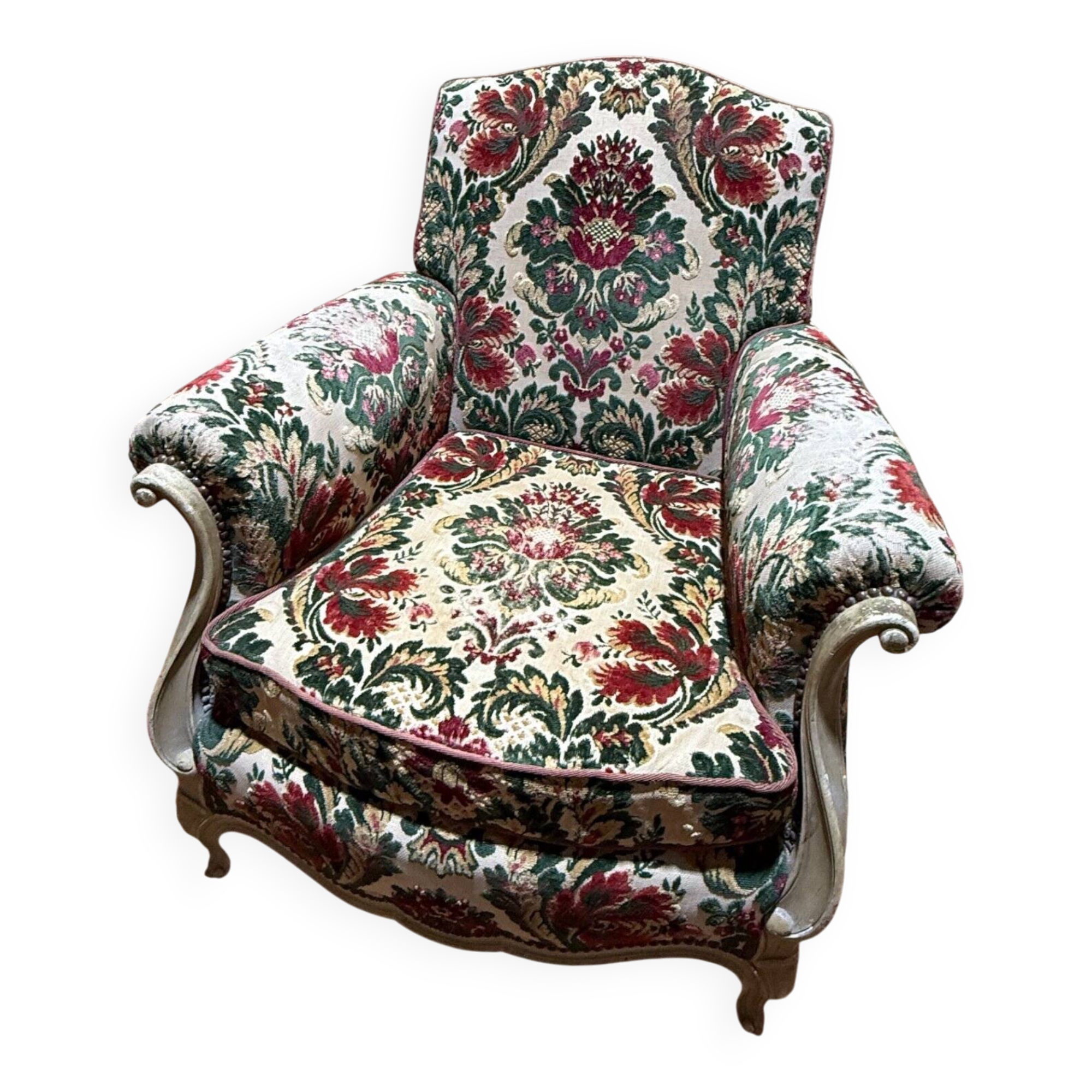 Pair of Louis XV style velvet bergère armchairs