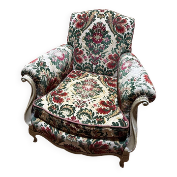 Paire de fauteuils - bergères de style Louis XV en velours
