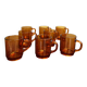 8 vintage Duralex amber glass mugs