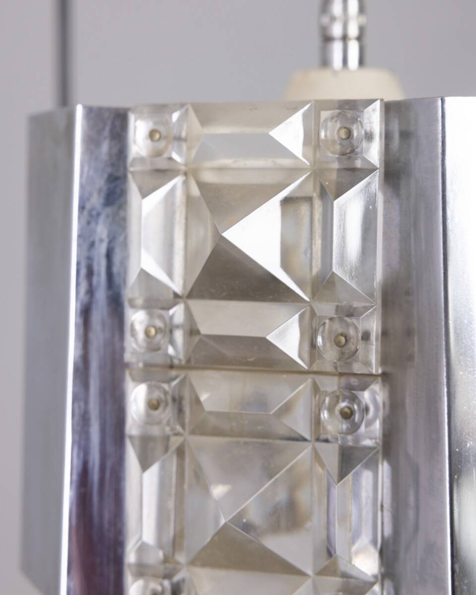 Vintage 1970s metal and crystal pendant lamp, kinkeldey design