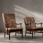 Vintage MidCentury Danish Beech&Leather High Armchair from Farstrup Møbler