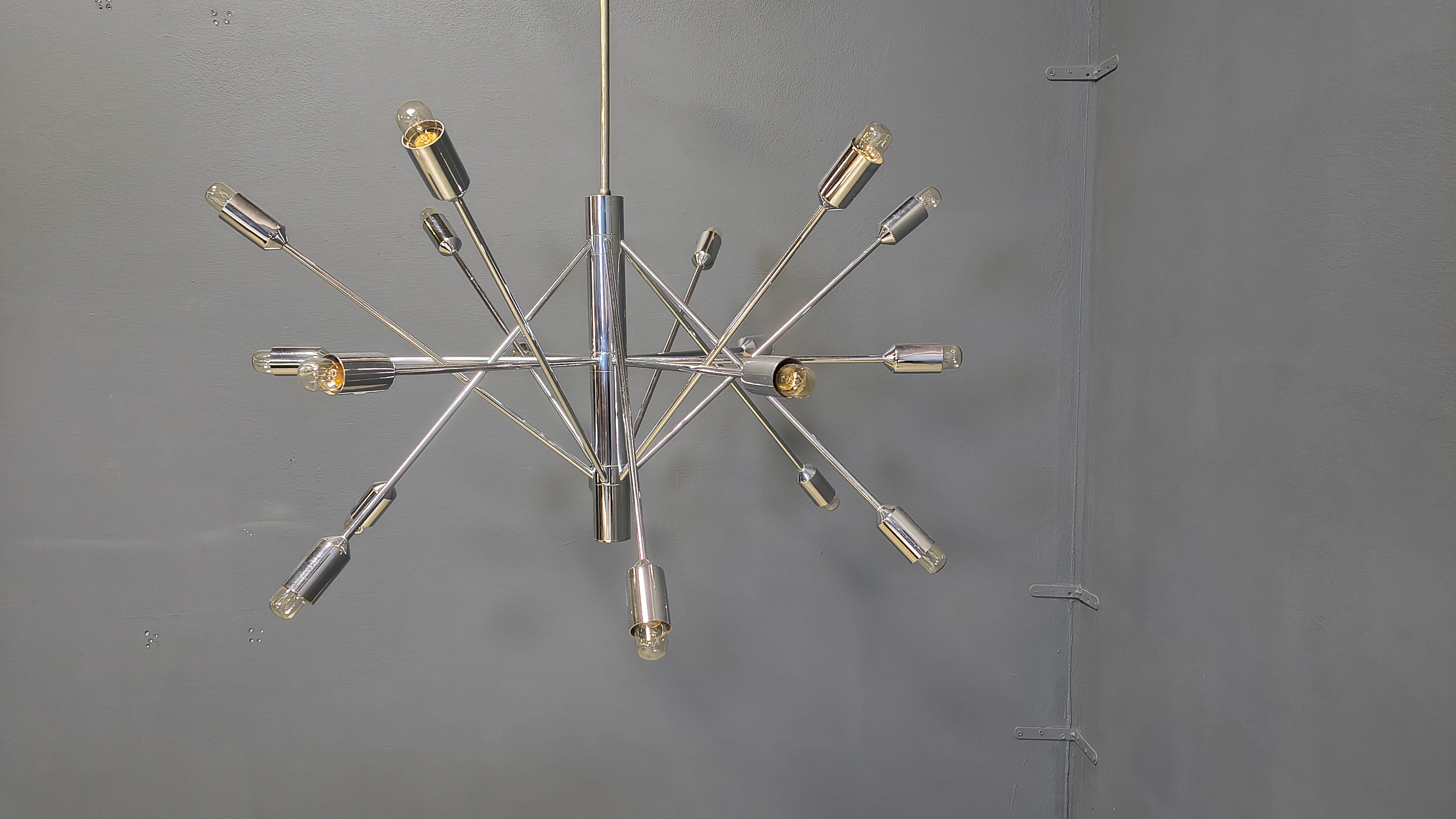 Vintage chrome sputnik style chandelier, 1970s